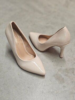 Nude Patent Faux Leather Pointed-Toe High Heels 4-Inch Stiletto